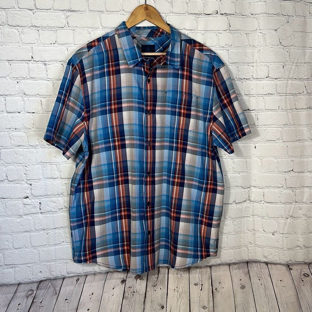 prAna Breathe Organic‎ Cotton Blend Button Up Shirt Plaid M11170305 Mens XL